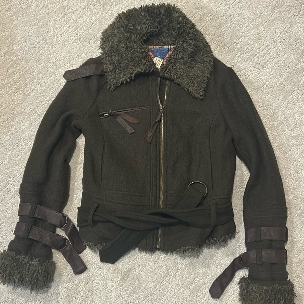 Free People Olive Jacket with fur collar Sz. 4